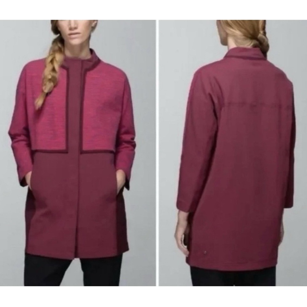 Lululemon‎ Jacket Cocoon Car Coat Snap Front Marl Berry Rust Marron Women Sz XS